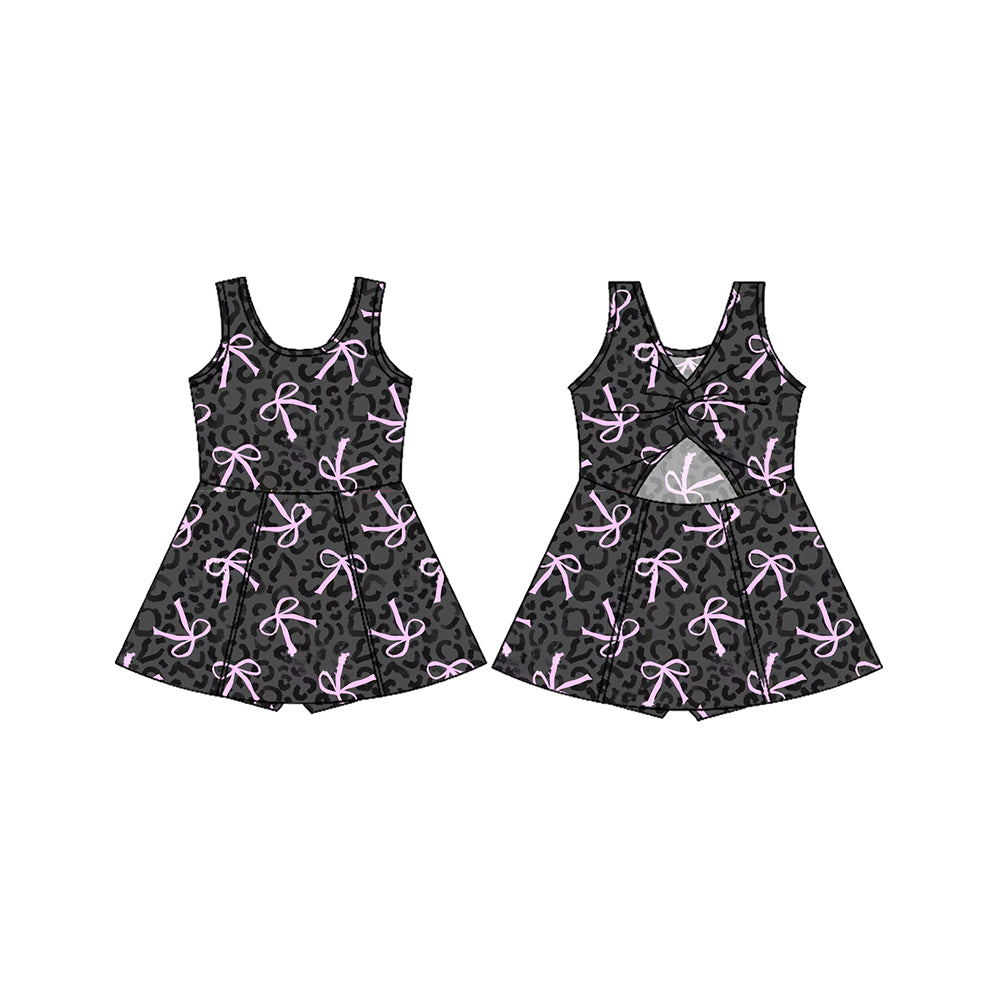presale GSD2009 Baby Girls Black Leopard Bows Sleeveless Athletic Dresses   D 2.11