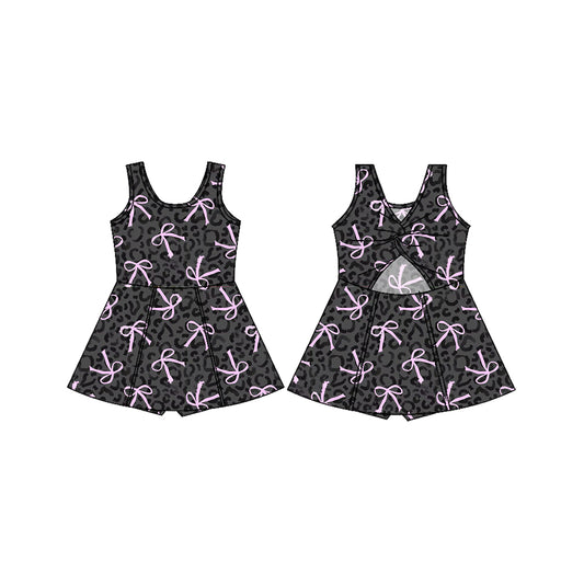 presale GSD2009 Baby Girls Black Leopard Bows Sleeveless Athletic Dresses   D 2.11