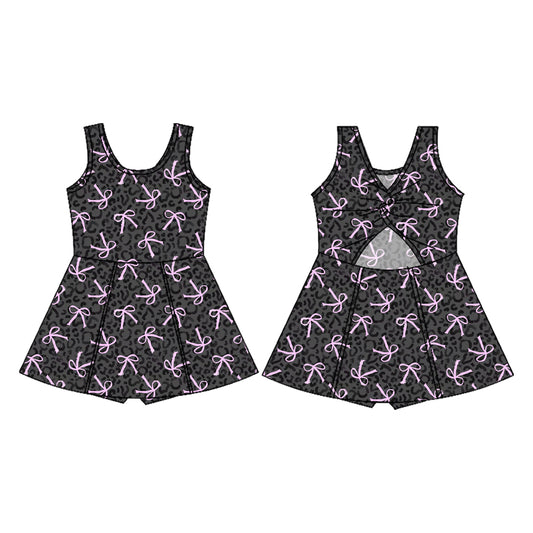 presale GSD2010 Adult Women Pink Bow Pattern Leopard Print Grey Yoga Sleeveless Dress D 2.11