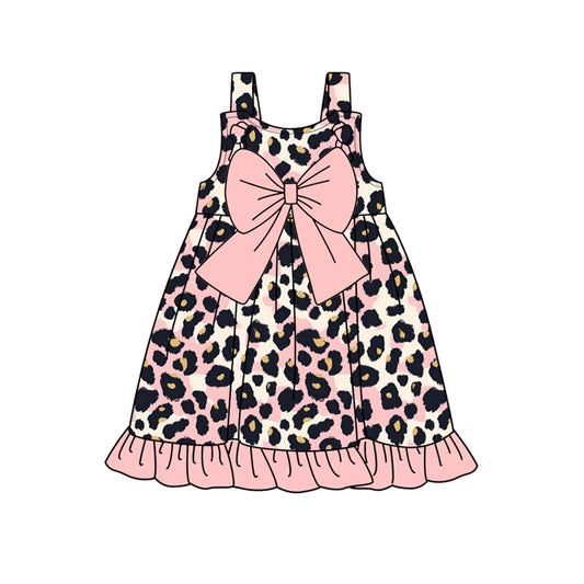 presale GSD2013 Baby Girls Pink Leopard Bow Knee Length Dresses D 2.13