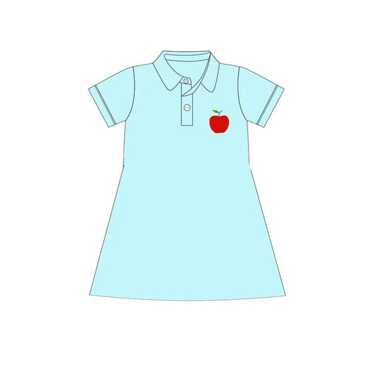 presale GSD2014 Baby Girls Blue Back To School Apple Knee Length Dresses D 2.13