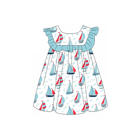 presale GSD2021 Baby Girls Sailboat Ruffle Knee Length Dresses D 2.14