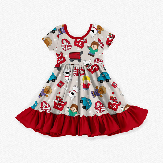 presale GSD2024 Baby Girls Red Cartoon Target Knee Length Dresses D 2.14
