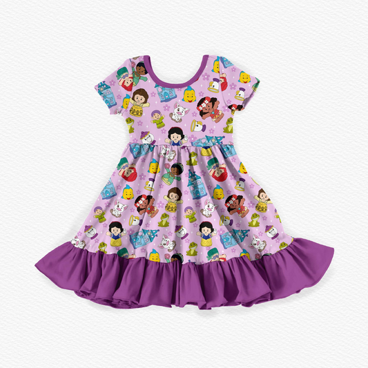 presale GSD2025 Baby Girls Purple Cartoon Castle Knee Length Dresses D 2.14
