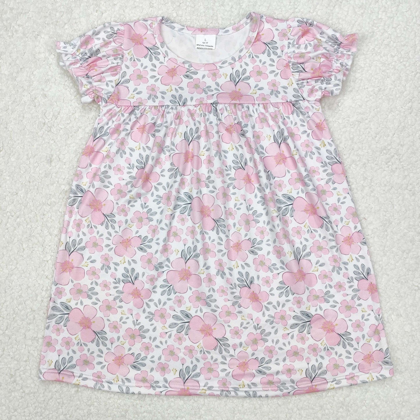 GSD2026  Baby Girls Pink Flowers Leaves Knee Length Dresses  D 3.6