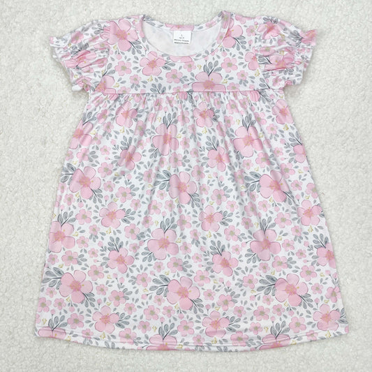 GSD2026 Baby Girls Pink Flowers Leaves Knee Length Dresses D 3.6