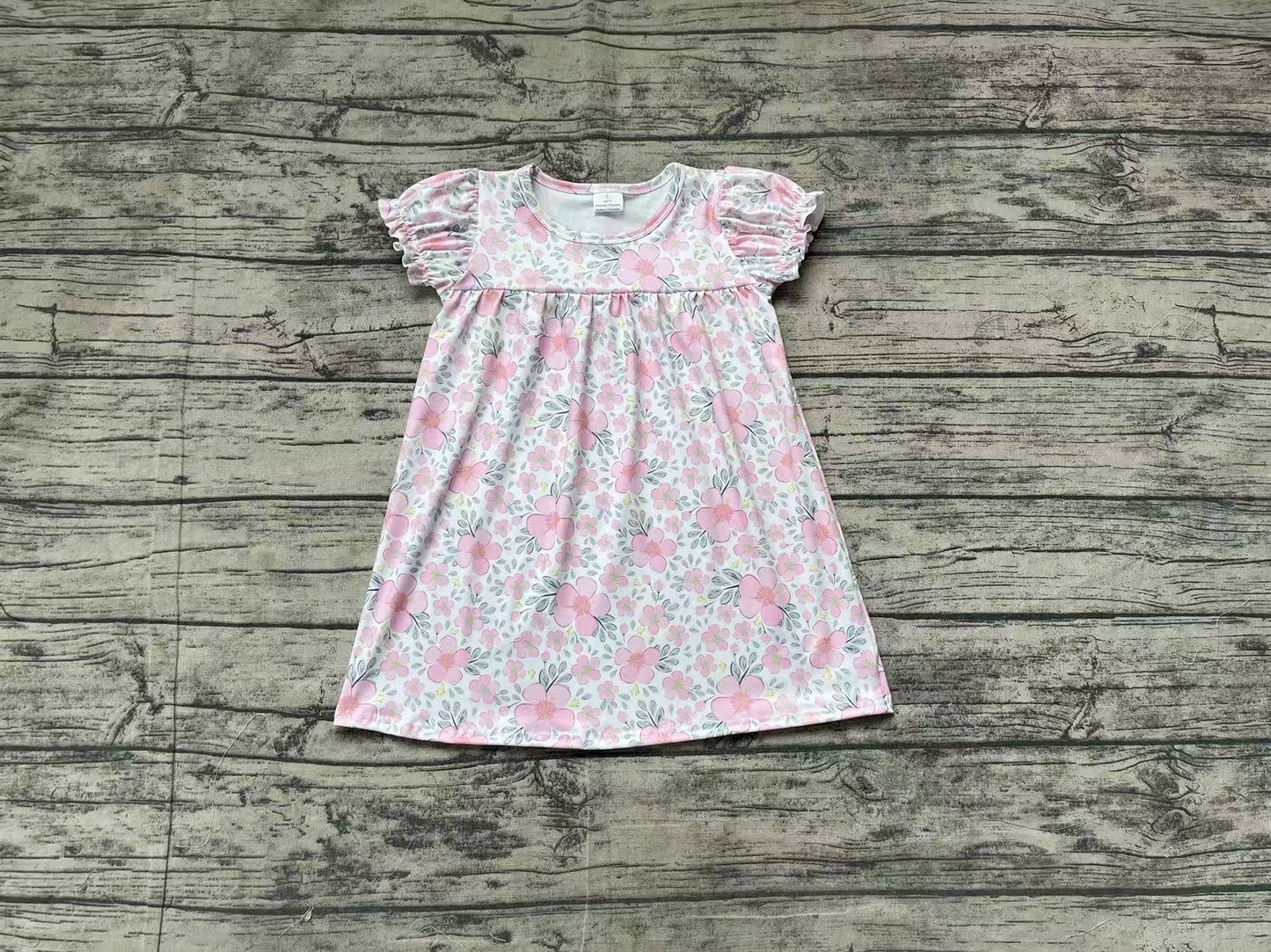 GSD2026  Baby Girls Pink Flowers Leaves Knee Length Dresses  D 3.6