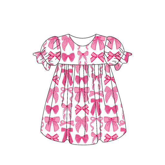 presale GSD2027 Baby Girls Pink Coquette Bows Short Sleeve Knee Length Dresses 2025 2.15