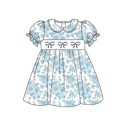 presale GSD2028 Baby Girls Blue Flowers Bows Knee Length Dresses 2025 2.15