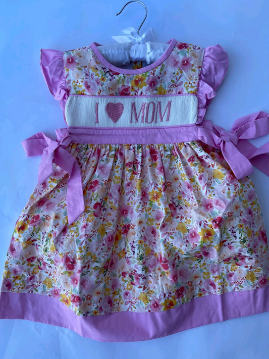 presale GSD2034 I love mom love heart flower pink bow flying sleeve dress 2025 2.17