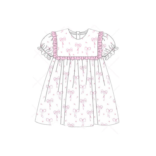 presale GSD2036 Baby Girls Pink Bows Short Sleeve Knee Length Dresses 2025 2.17