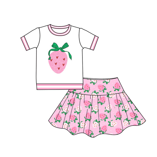 presale GSD2039 Baby Girls Strawberry Shirt Top Skirt Clothes Sets 2025 2.17