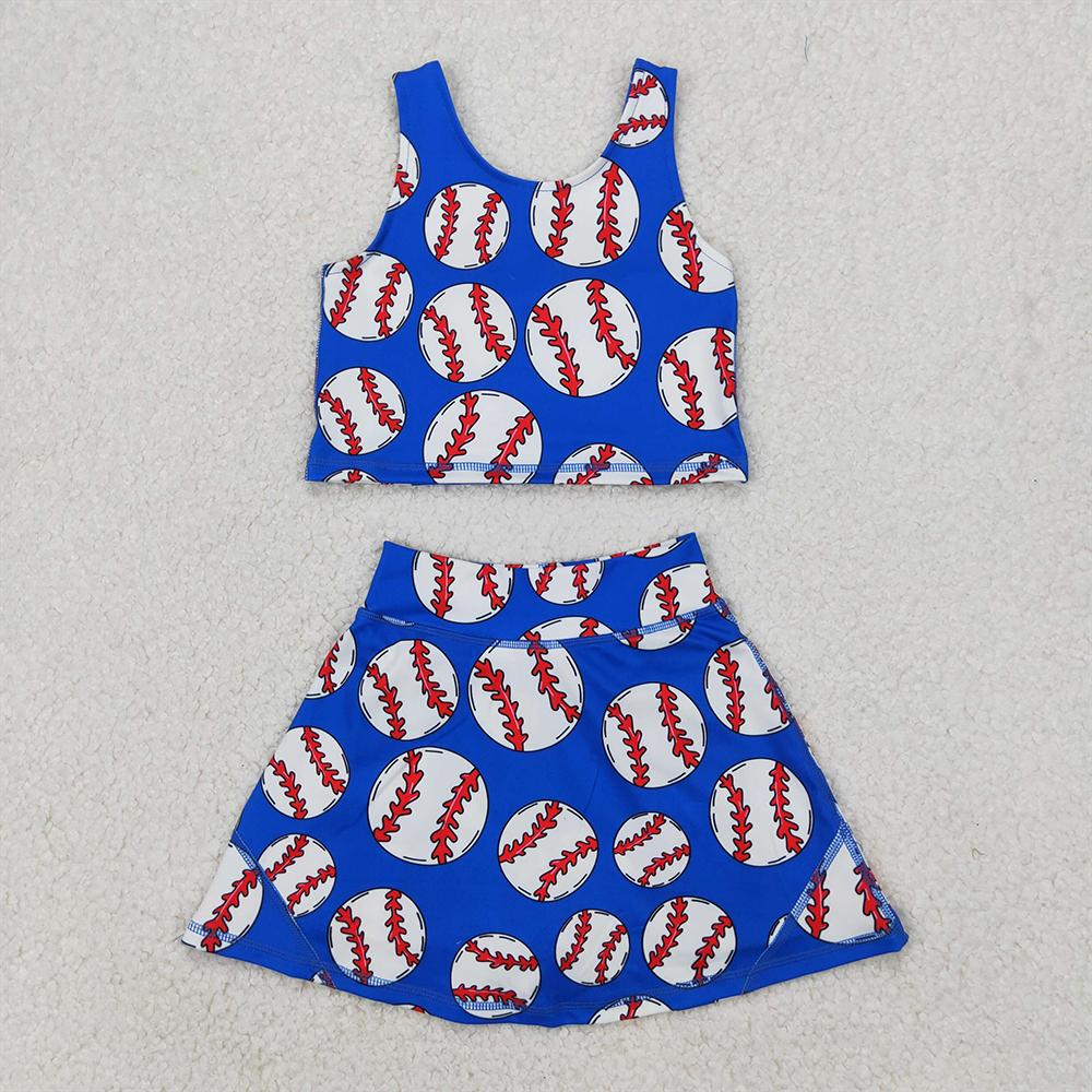 GSD2040 Baby Girls Blue Baseball Vest Top Sports Skorts Clothes Sets  D 4.1