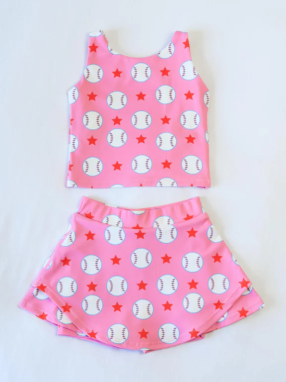 presale GSD2041  Baby Girls Red Baseball Stars Vest Top Sports Skorts Clothes Sets  2025 2.17