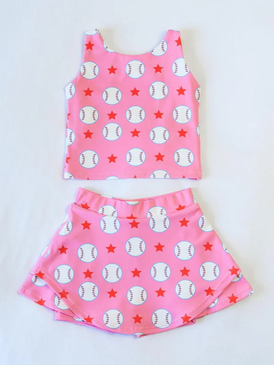 presale GSD2041  Baby Girls Red Baseball Stars Vest Top Sports Skorts Clothes Sets  2025 2.17