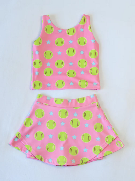 presale GSD2042  Baby Girls Pink Baseball Stars Vest Top Sports Skorts Clothes Sets  2025 2.17