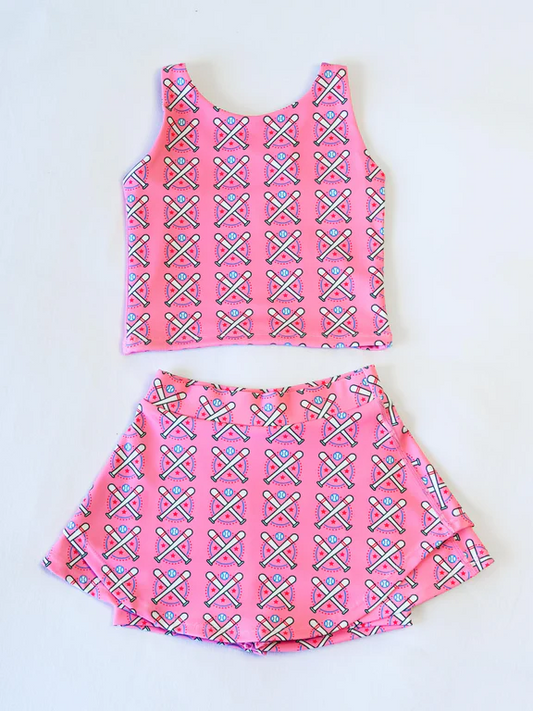 presale GSD2043 Baby Girls Pink Baseball Vest Top Sports Skorts Clothes Sets 2025 2.17