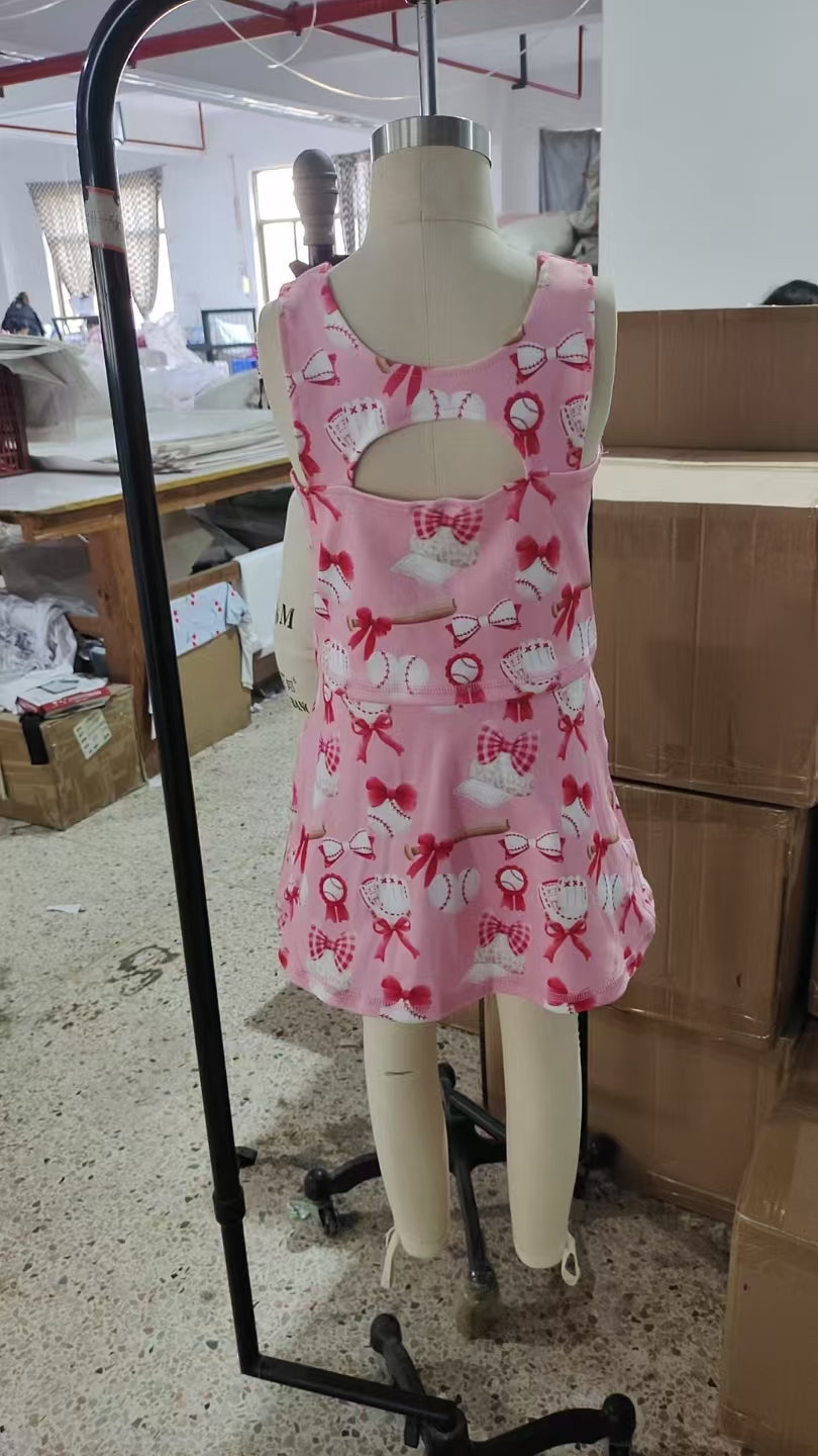 GSD2044  Baby Girls Baseball Bows Athletic Active Wear Top Shorts Skirts Clothes Sets  D 4.16