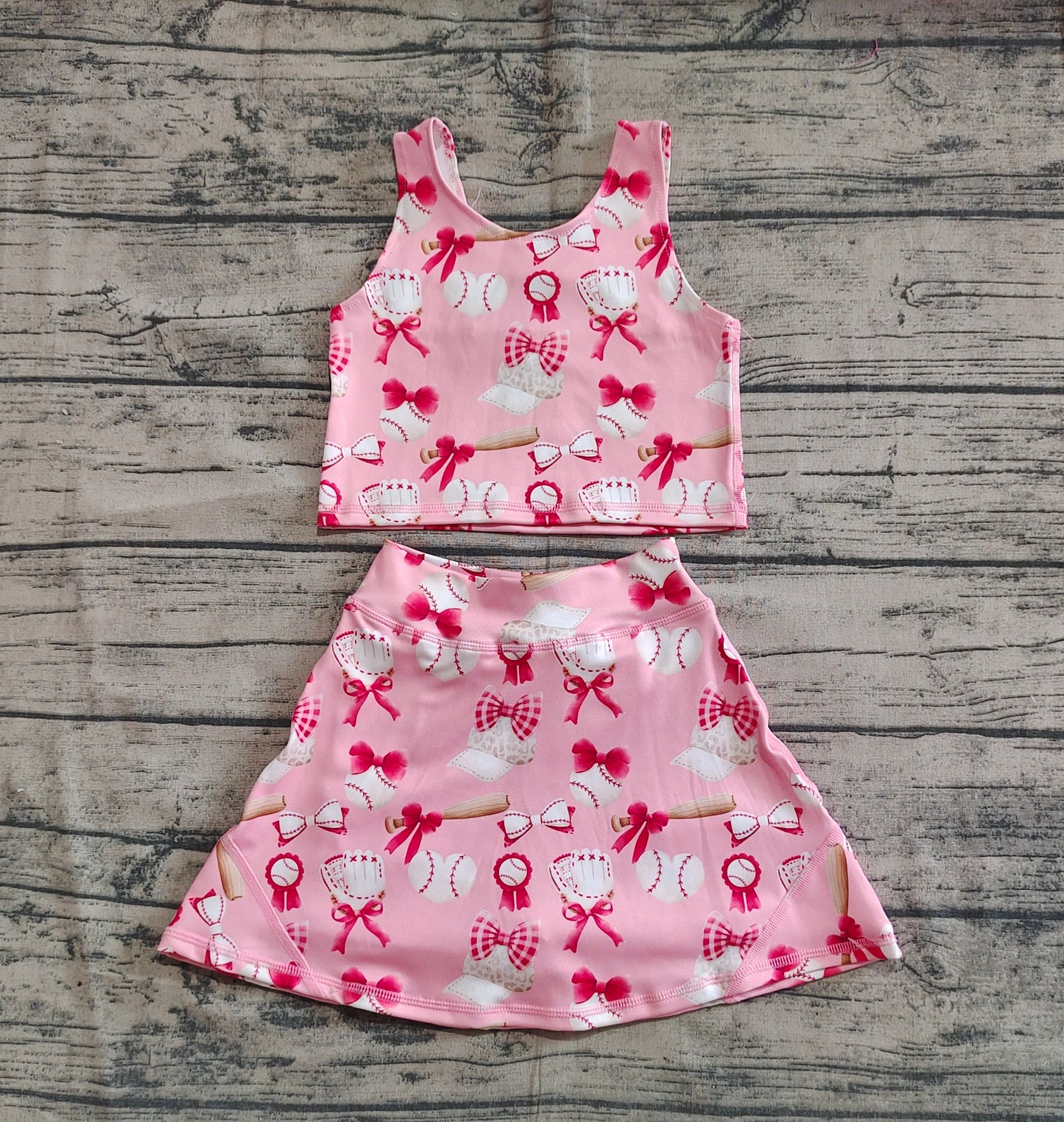 GSD2044  Baby Girls Baseball Bows Athletic Active Wear Top Shorts Skirts Clothes Sets  D 4.16