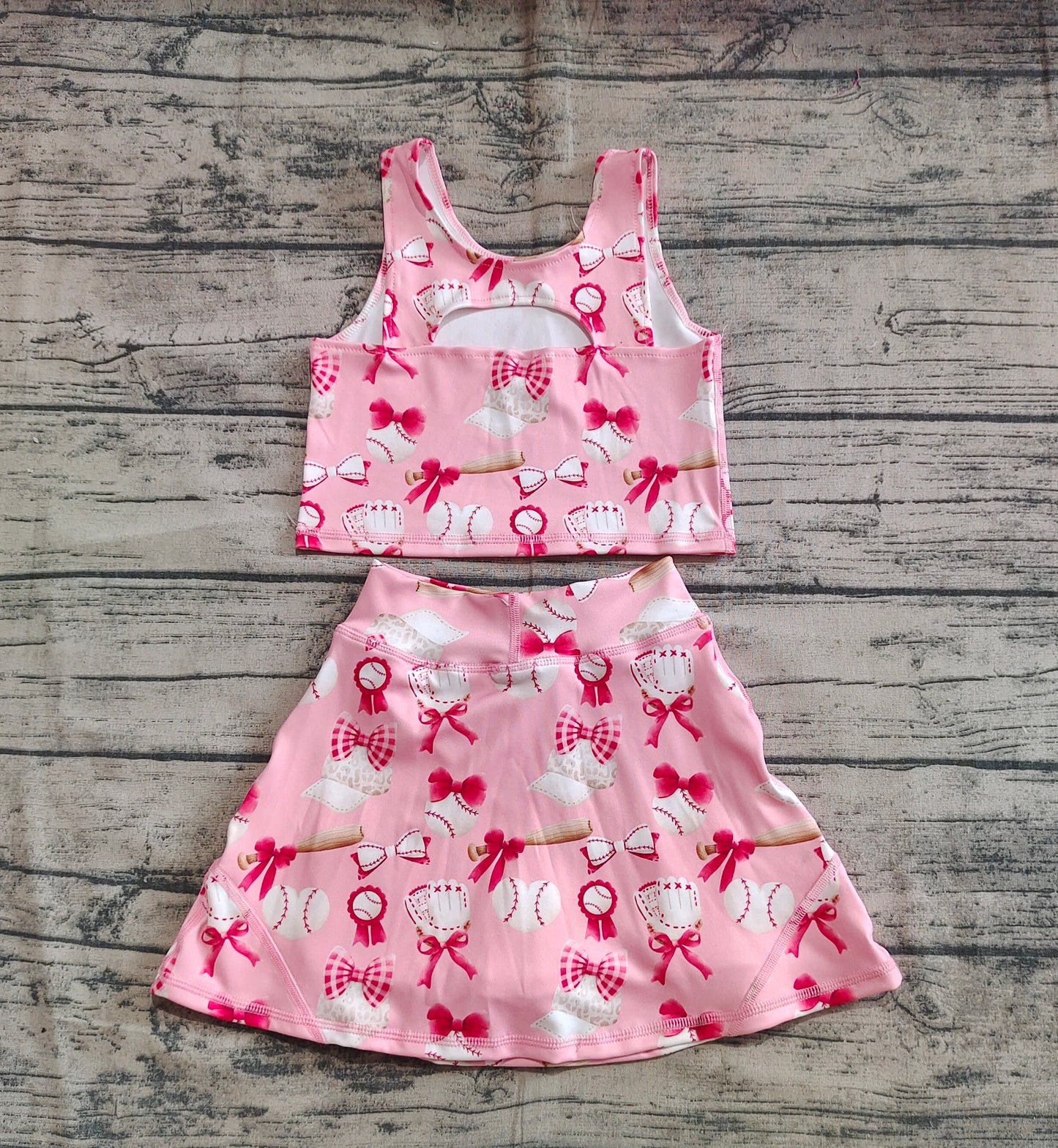 GSD2044  Baby Girls Baseball Bows Athletic Active Wear Top Shorts Skirts Clothes Sets  D 4.16