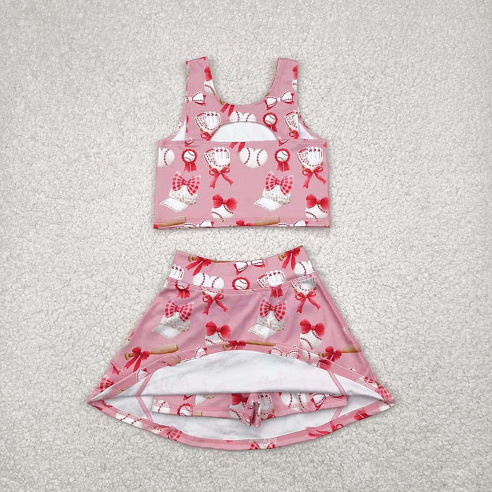 Sibling Baby Girls Bows Baseballs Yoga Team Active Wear Top Shorts Skirts Clothes Sets D 7.7