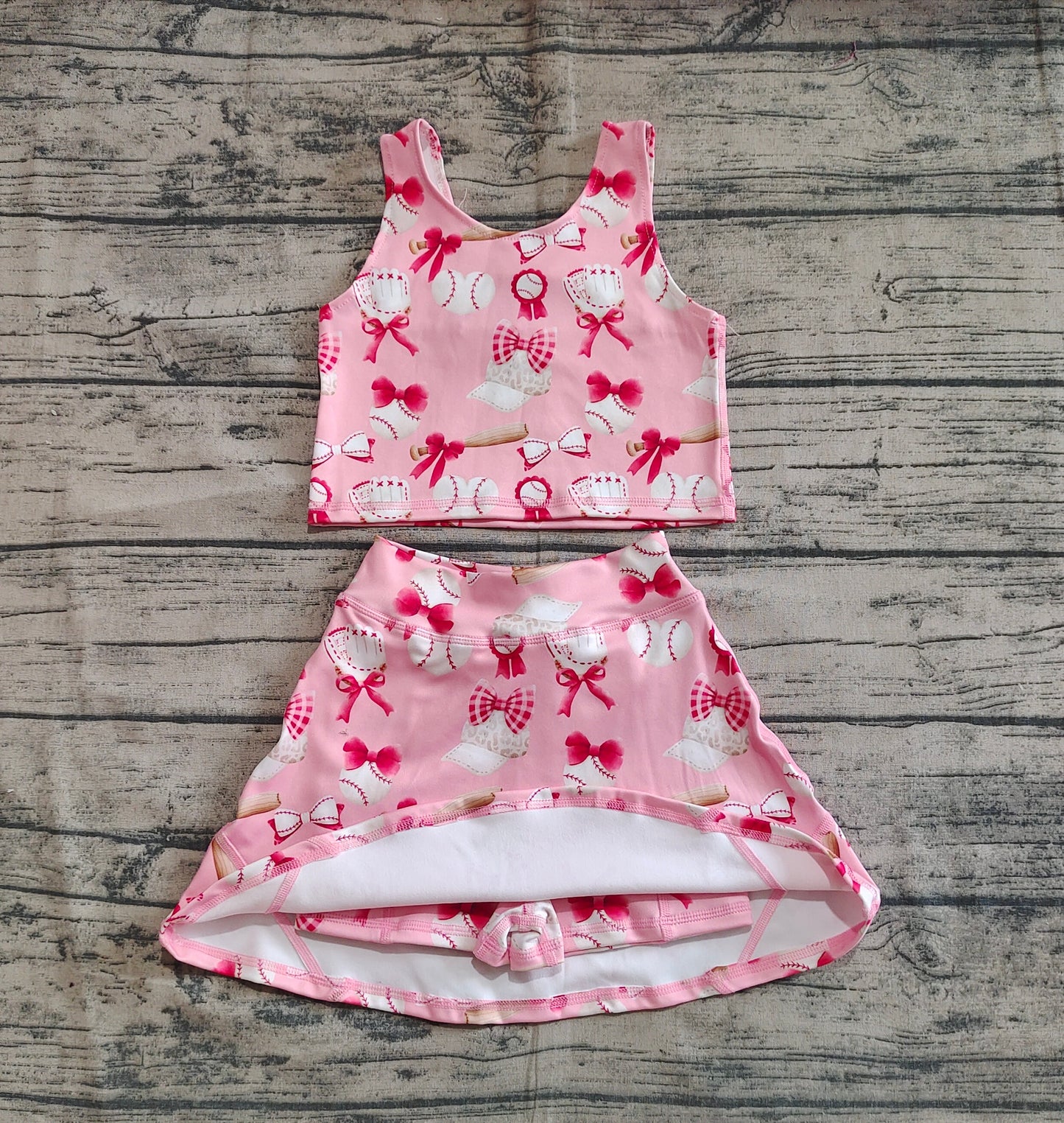 GSD2044  Baby Girls Baseball Bows Athletic Active Wear Top Shorts Skirts Clothes Sets  D 4.16