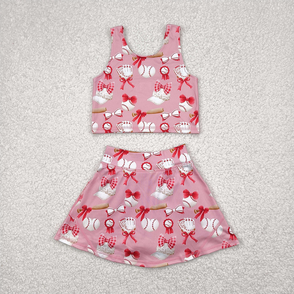 GSD2044  Baby Girls Baseball Bows Athletic Active Wear Top Shorts Skirts Clothes Sets  D 4.16