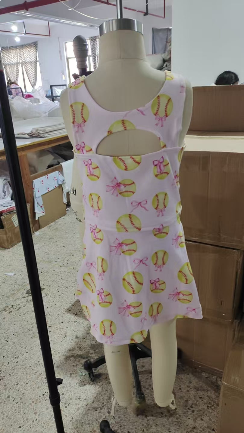 GSD2045 Baby Girls Softball Bows Athletic Active Wear Top Shorts Skirts Clothes Sets   D 4.17
