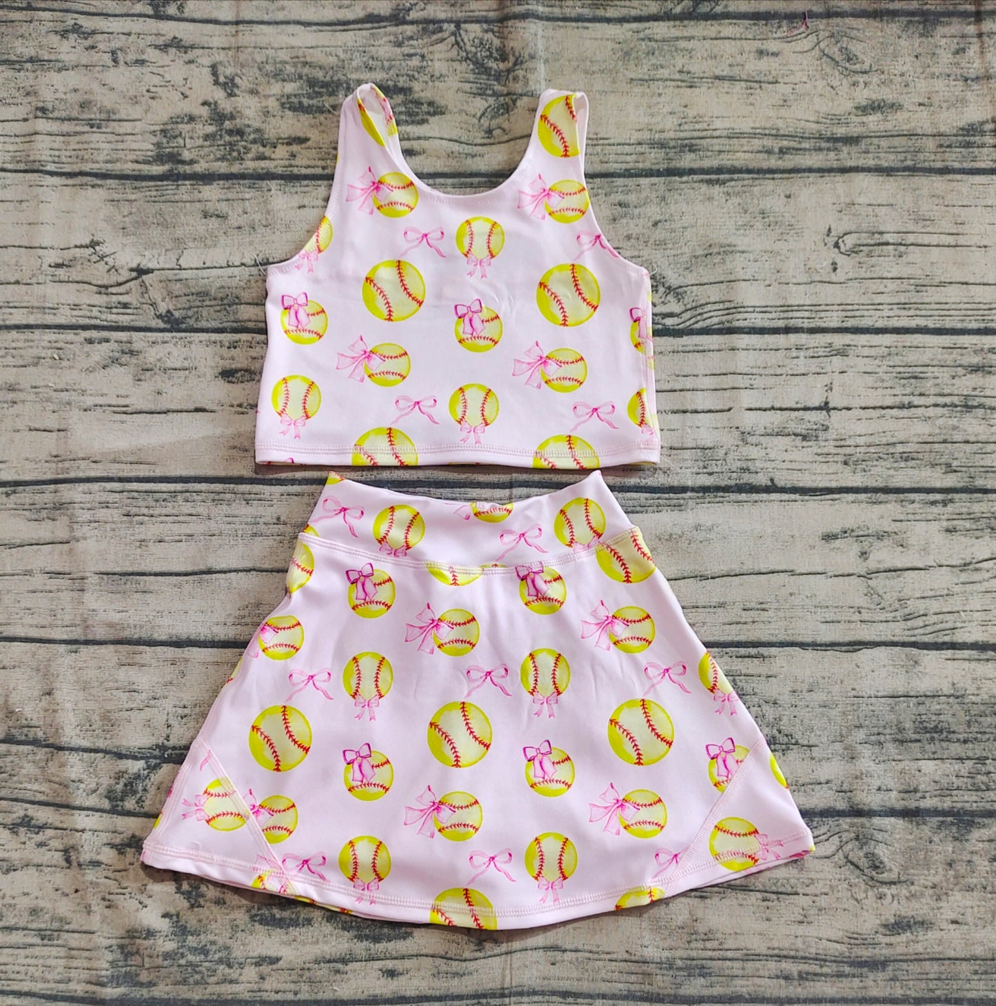GSD2045 Baby Girls Softball Bows Athletic Active Wear Top Shorts Skirts Clothes Sets   D 4.17