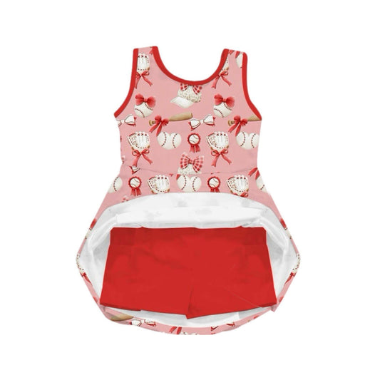 presale GSD2047  Baby Girls Red Softball Bow Athletic Active Wear Knee Length Dresses  D 2.18