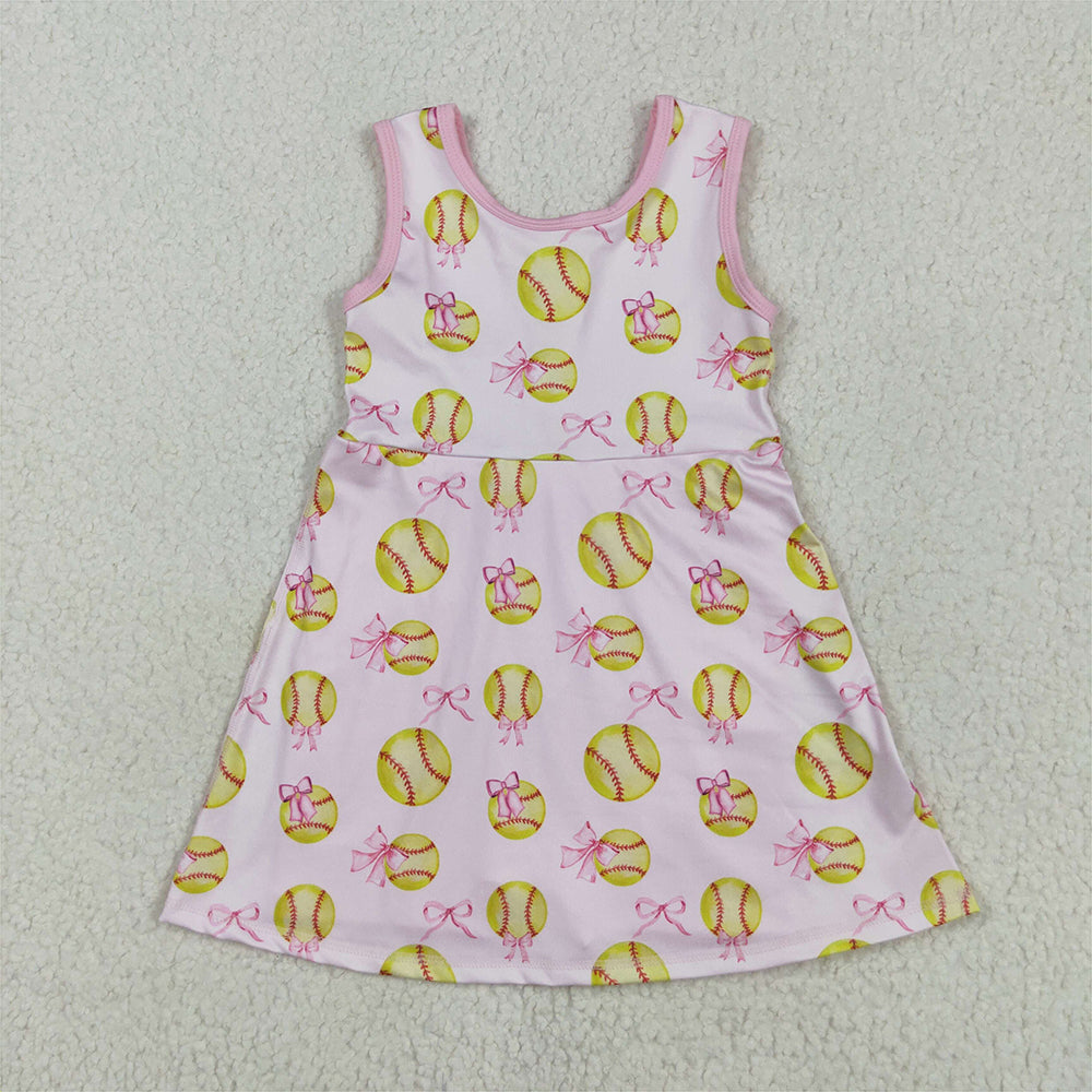 GSD2048 Baby Girls Softball Bow Athletic Active Wear Knee Length Dresses   D 4.12