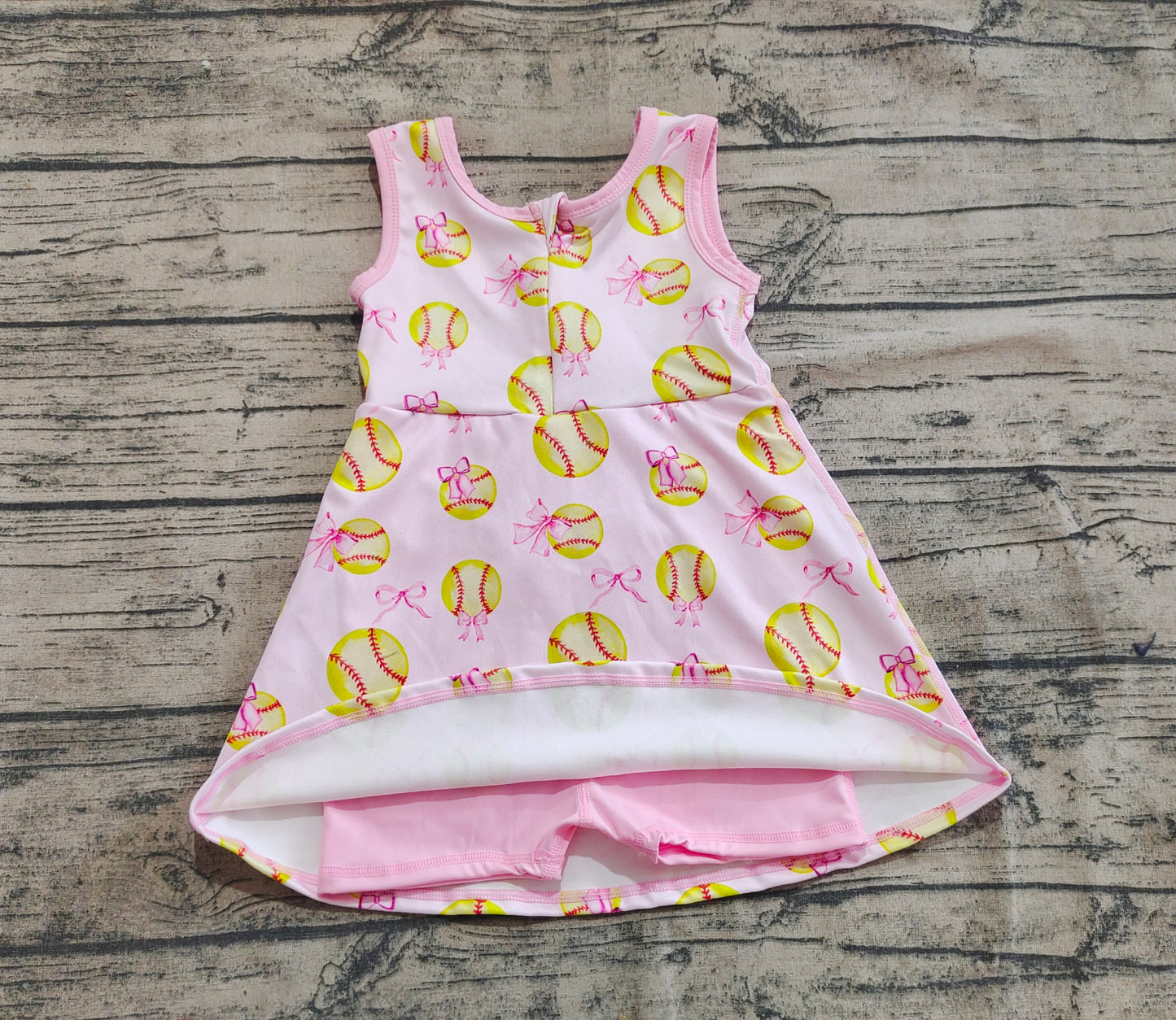 GSD2048 Baby Girls Softball Bow Athletic Active Wear Knee Length Dresses   D 4.12