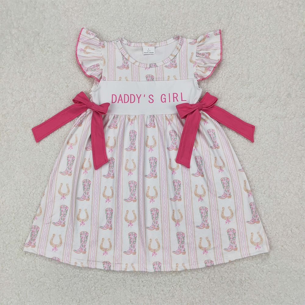 GSD2053 Baby Girls Western Daddy's Girl Bows Knee Length Dresses  D 4.1