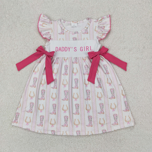 GSD2053 Baby Girls Western Daddy's Girl Bows Knee Length Dresses D 4.1