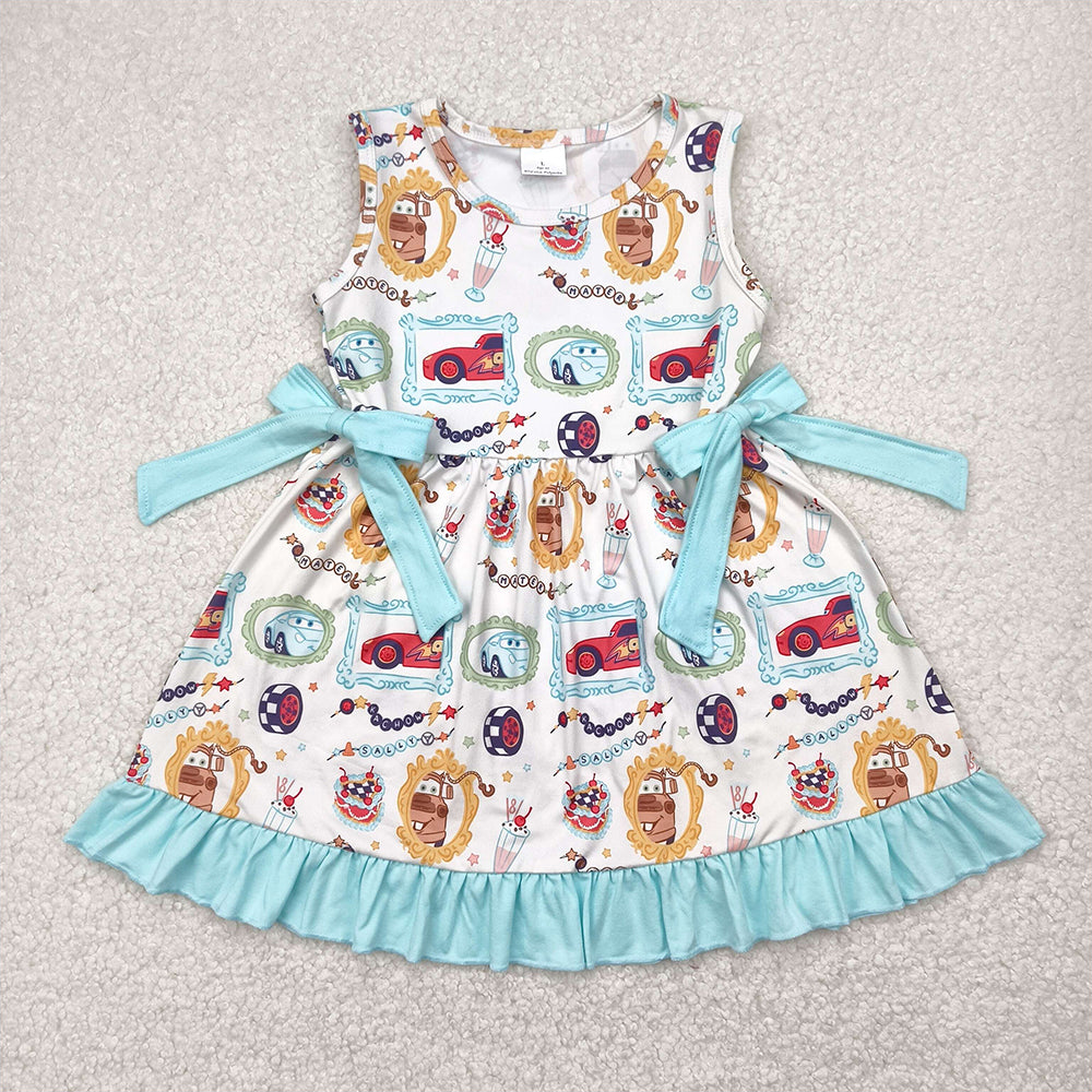 GSD2061   Baby Girls Car Racing Bows Knee Length Dresses D 4.11