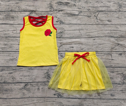 GSD2070 Baby Girls Rose Flowers Princess Shirt Skirt Clothes Sets  D 5.8