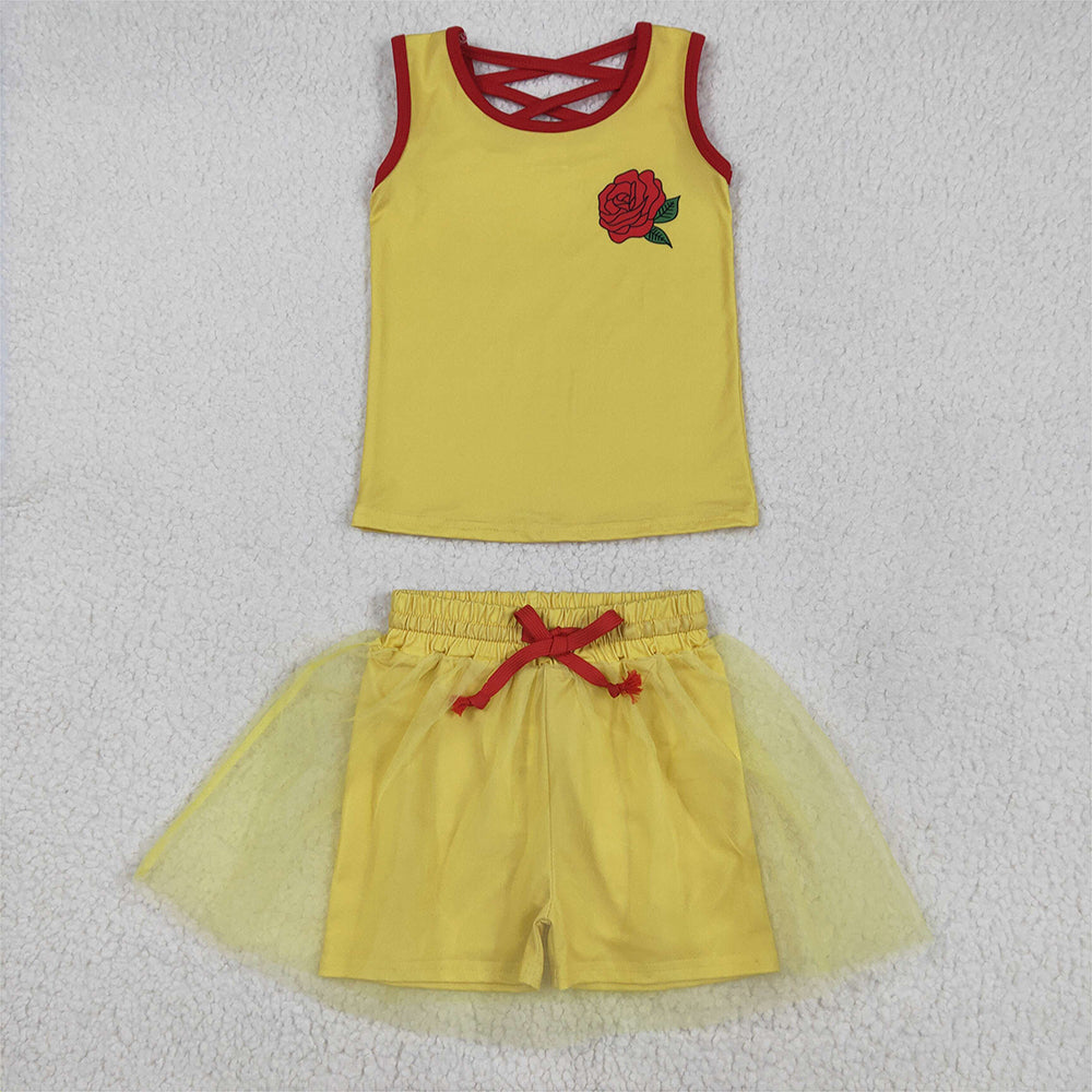GSD2070 Baby Girls Rose Flowers Princess Shirt Skirt Clothes Sets  D 5.8