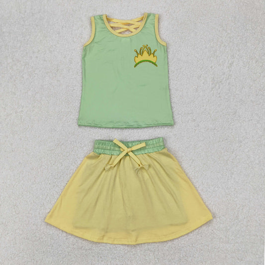 GSD2071  Baby Girls Green Crown Shirt Skirt Clothes Sets