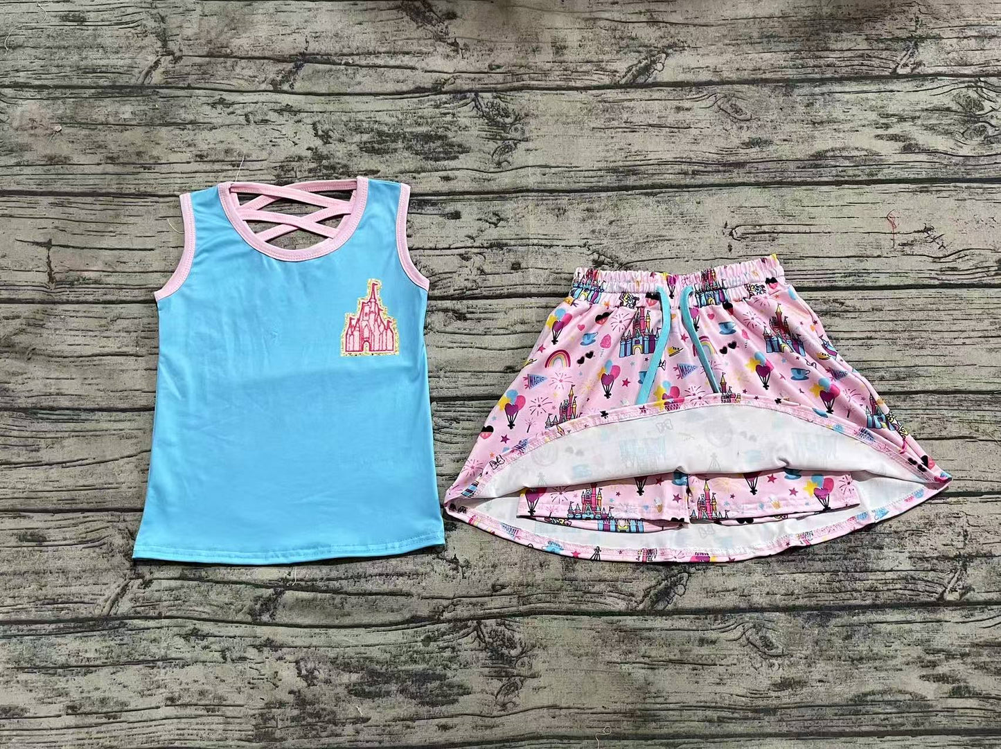 GSD2072  Baby Girls Castle Shirt Skirt Clothes Sets D 3.24