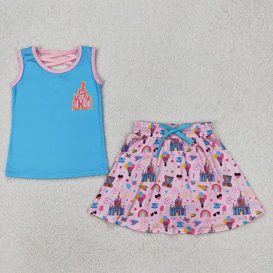 GSD2072 Baby Girls Castle Princess Shirt Skirt Clothes Sets D 3.24