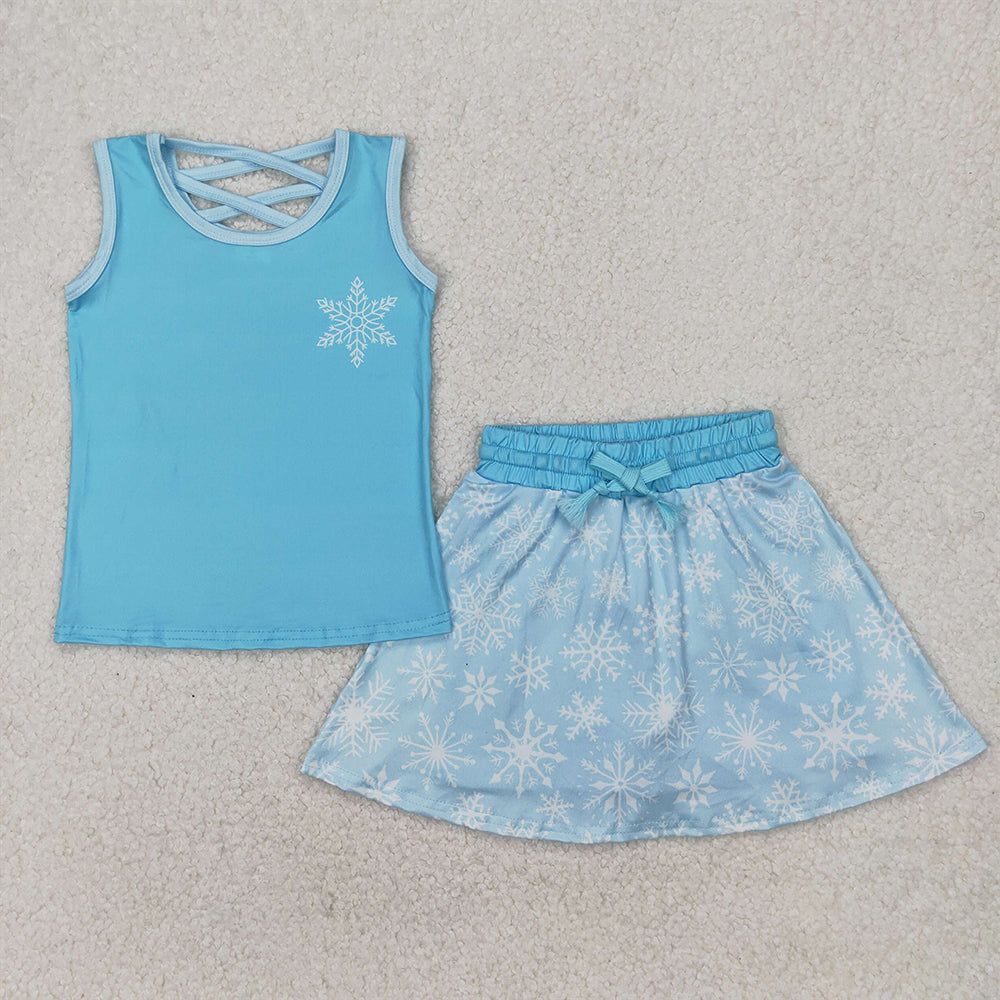 GSD2074   Baby Girls Blue Snowflake Shirt Skirt Clothes Sets  D 3.31