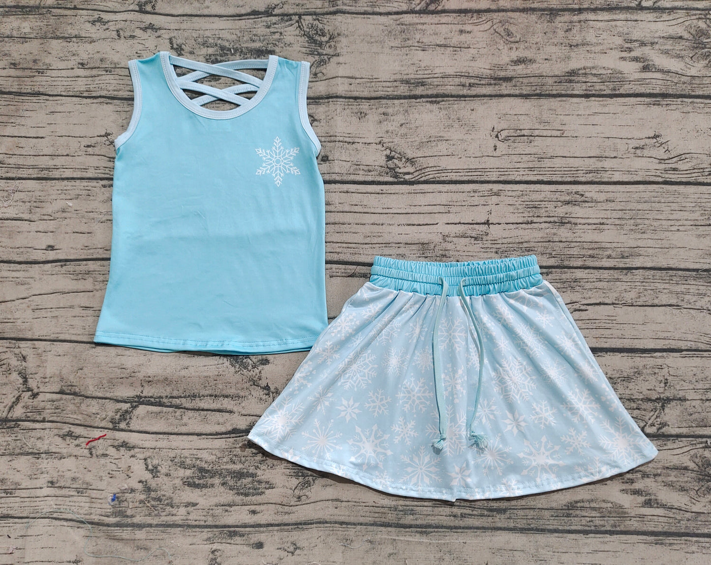 GSD2074   Baby Girls Blue Snowflake Shirt Skirt Clothes Sets  D 3.31