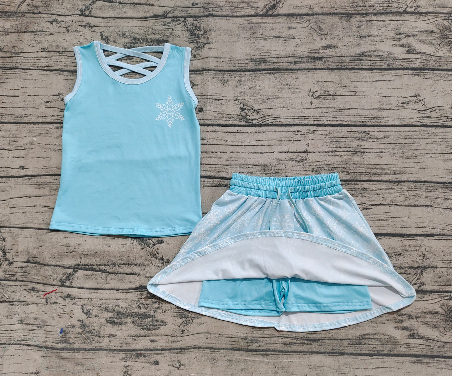 GSD2074   Baby Girls Blue Snowflake Shirt Skirt Clothes Sets  D 3.31