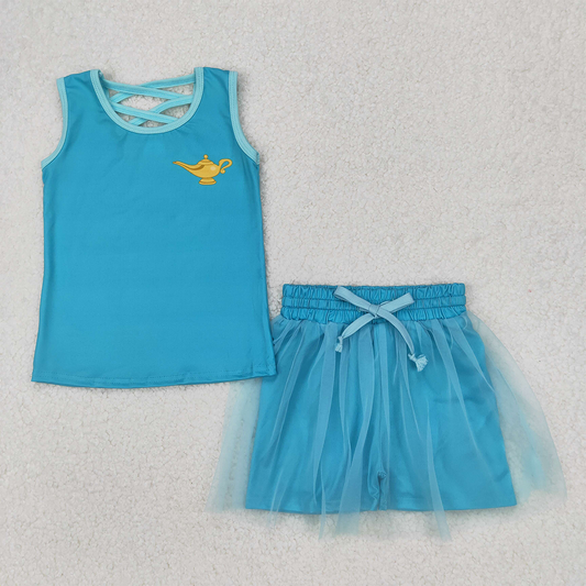 GSD2076 Baby Girls Light Blue Shirt Skirt Clothes Sets D 4.9