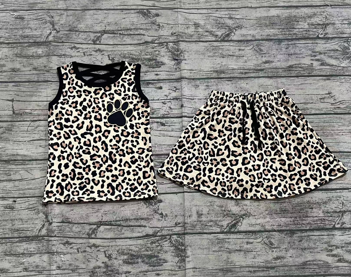 GSD2077  Baby Girls Brown Leopard Shirt Skirt Clothes Sets  D 3.19