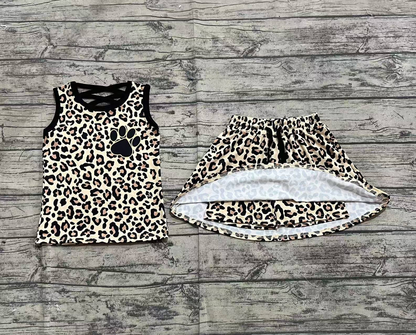 GSD2077  Baby Girls Brown Leopard Shirt Skirt Clothes Sets  D 3.19