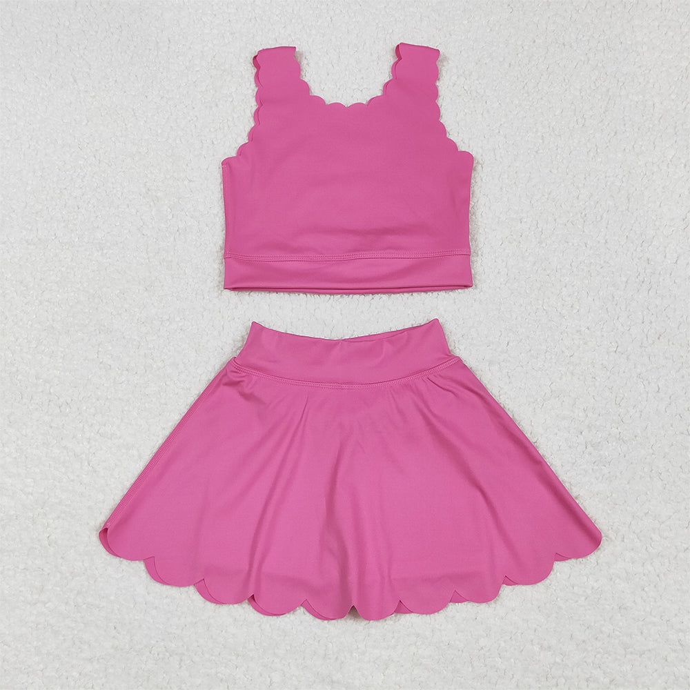 GSD2092 Baby Girls Hot Pink Yoga Vest Skirt Active Wear Clothes Sets  D 6.2