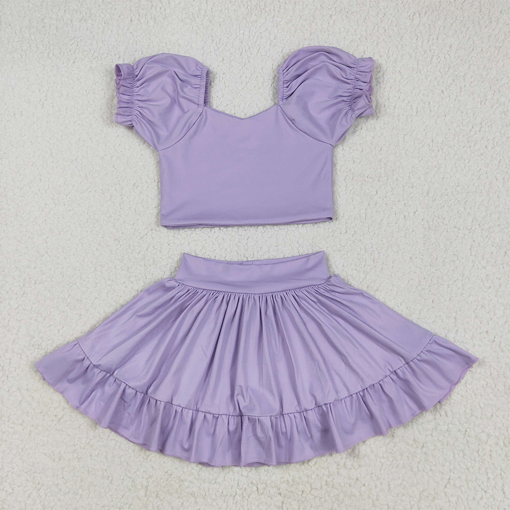 GSD2099 Baby Girls Lavender Yoga Shirt Skirt Active Wear Clothes Sets   D 4.8