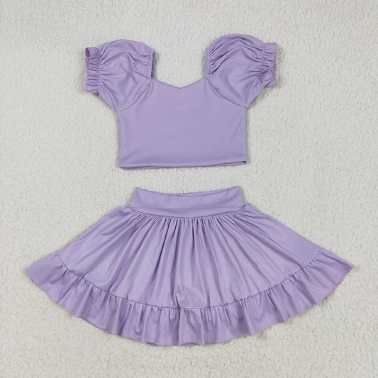 GSD2099 Baby Girls Lavender Yoga Shirt Skirt Active Wear Clothes Sets   D 4.8