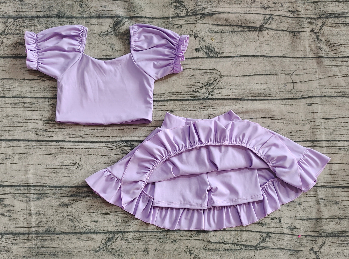 GSD2099 Baby Girls Lavender Yoga Shirt Skirt Active Wear Clothes Sets   D 4.8